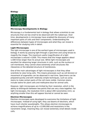 Microscopy Developments in Biology