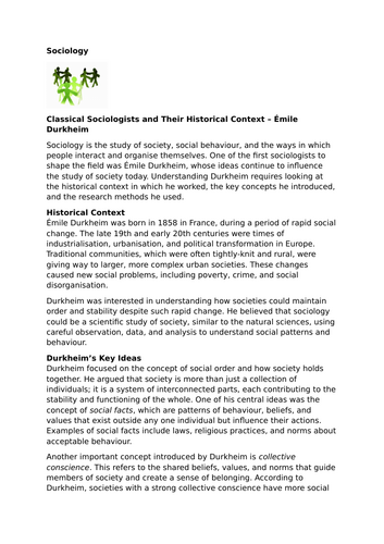 Classical Sociologists and Their Historical Context – Émile Durkheim