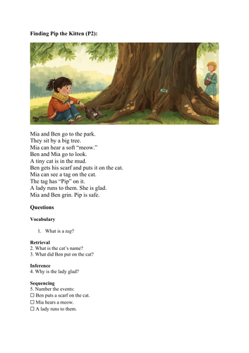 Whole Class Reading Comprehension - Adapted Phase 2 and Phase 5 readers.