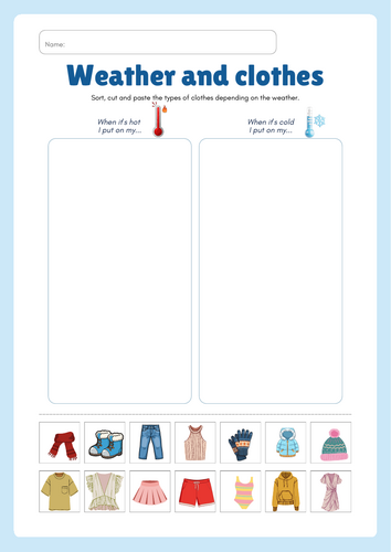 Weather and Clothes Sorting Worksheet