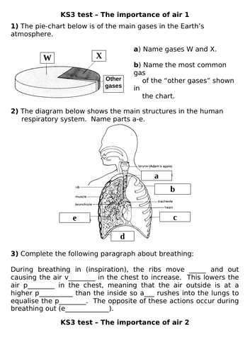 KS3 Science air and breathing revision sheet