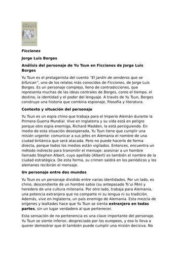 Ficciones by Jorge Luis Borges – Characters – Yu Tsun