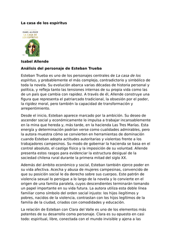 La casa de los espíritus by Isabel Allende – Character Analysis – Esteban Trueba