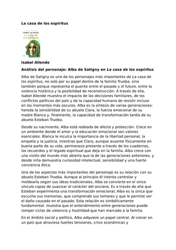 La casa de los espíritus by Isabel Allende – Characters – Alba de Satigny