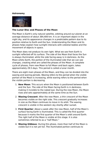 The Lunar Disc and Phases of the Moon