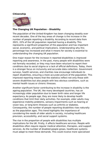 The Changing UK Population – Disability