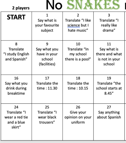 No snakes no ladders - game Mi Insti