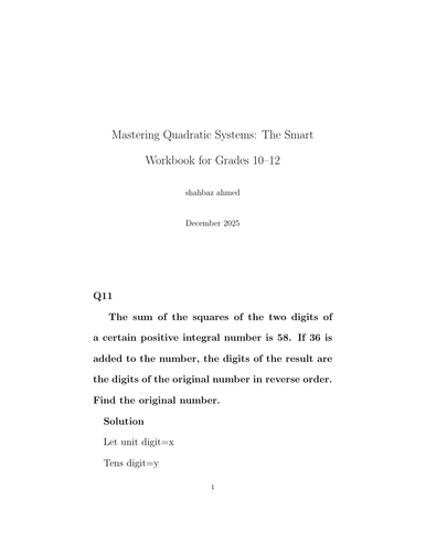 Sample from Mastering Quadratic Systems: The Smart Workbook for Grades 10–12