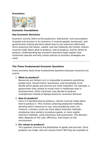 Economic Activity – Key Economic Decisions