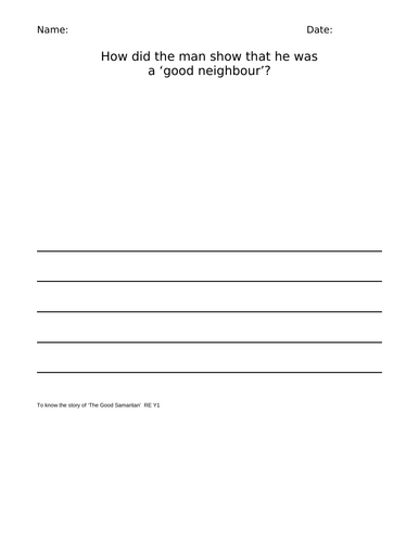 RE Christianity Good Samaritan worksheet KS1 Y1
