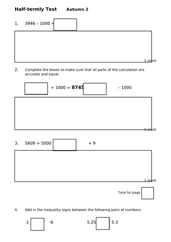 Autumn Term maths tests - Year 4