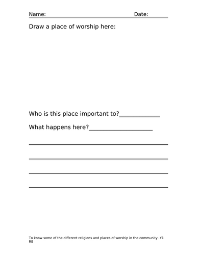 RE Places of worship worksheet KS1