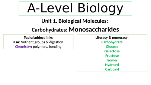 Biological Molecules. Monosaccharides
