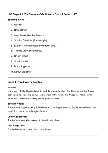 Scottish Wars of Independence: Robert the Bruce & John Comyn Playscript - Murder at Greyfriars
