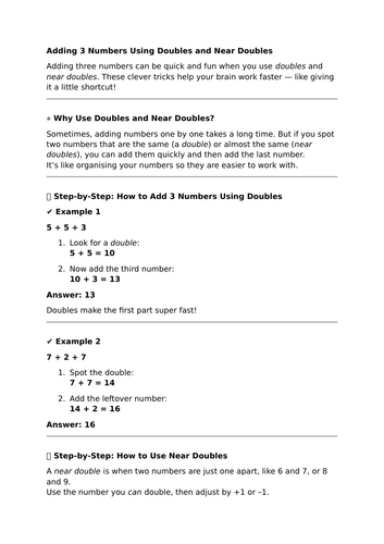 Adding 3 Numbers Using Doubles and Near Doubles