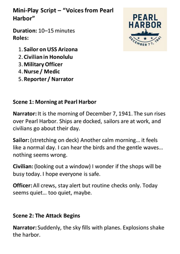 Mini-Play Script – “Voices from Pearl Harbor”