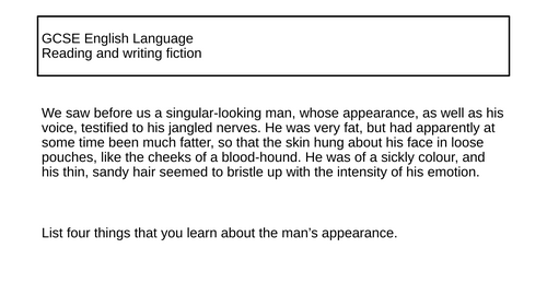 AQA GCSE KS4 Lang Paper 1 Question 2, Question 3 Sherlock Holmes Resident Patient