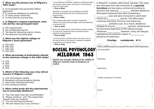 A-Level psychology Edexcel - Social Psychology - revision worksheets