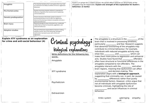 A-Level psychology Edexcel - Criminal psychology - revision worksheets