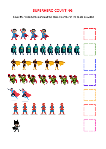 Superhero Counting Adventure: Numbers 1-20 Worksheets