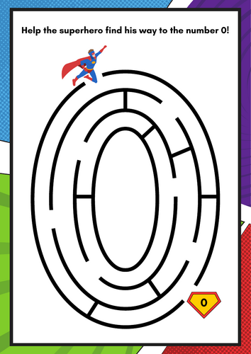Superhero Number Maze Worksheets (1-10)