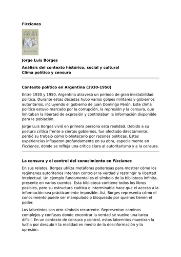 Ficciones by Jorge Luis Borges - Context - Political Climate and Censorship