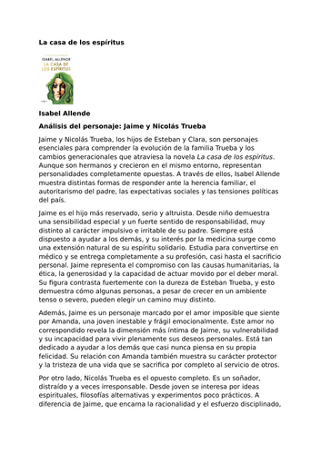 La casa de los espíritus by Isabel Allende – Characters – Jaime y Nicolás Trueba