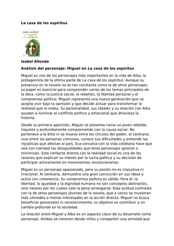 La casa de los espíritus by Isabel Allende – Characters – Miguel