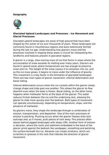 Glaciated Upland Landscapes and Processes – Ice Movement and Glacial Processes