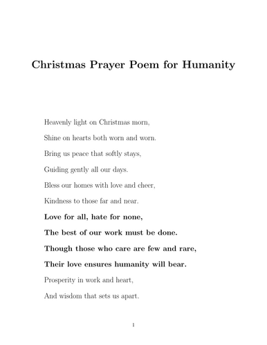 Christmas Prayer Poem for Humanity