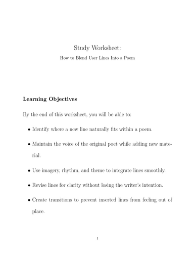 Study Worksheet: How to Blend User Lines Into a Poem