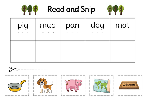 EYFS Read and Snip phonics activity sheets