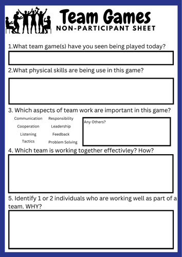 Team Games - Non Participant Sheet