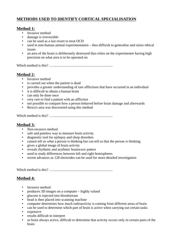 METHODS FOR CORTICAL SPECIALISATION - Brain Scanning Techniques - BioPsychology