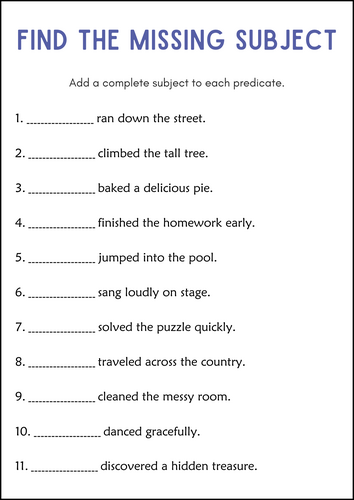 Simple & Complete Subjects and Predicates Grammar Worksheets for Grade 1, 2, 3