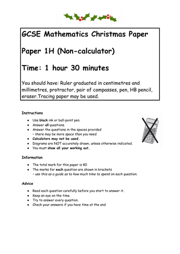 Christmas Theme GCSE Maths Paper 1 Higher