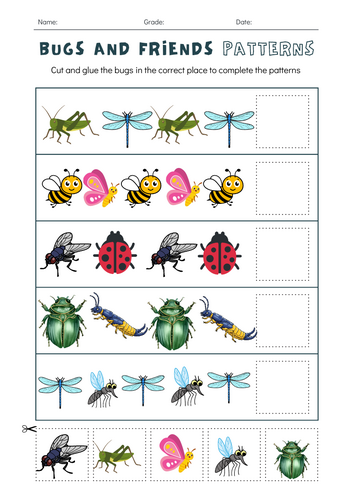 Buzzing with Patterns! Bug Patterns Worksheet Set