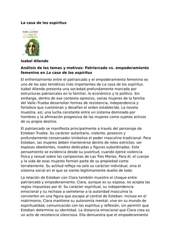 La casa de los espíritus by Isabel Allende – Themes and Motifs – Patriarchy vs. Female Empowerment