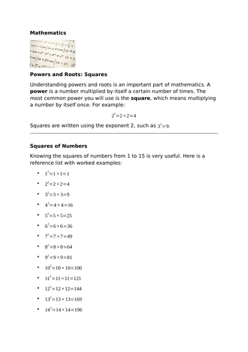 Powers & Roots – Squares