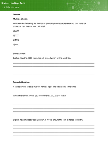 OCR AAQ IT: Data Analytics – Unit F200 | 1.3 Data and File Formats |