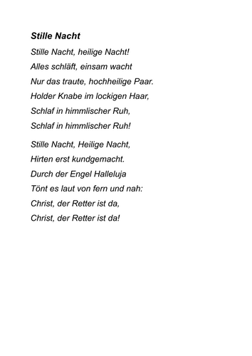 "Stille Nacht" (Silent Night) German Language Christmas Carol