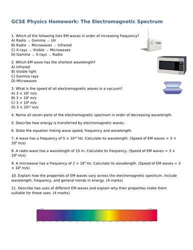NEW (2016) AQA GCSE Physics - The Electromagnetic Spectrum Homework