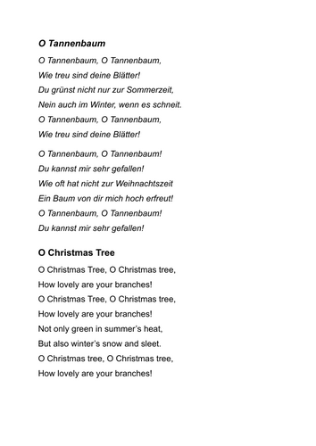 Lyrics to the German Christmas Song "O Tannenbaum" with translation