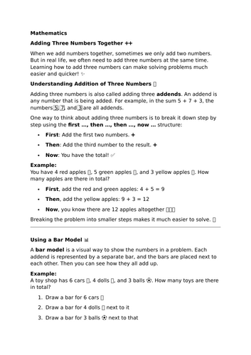 Add 3 numbers together in different contexts