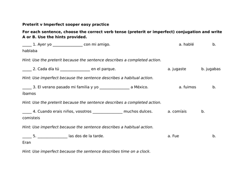 Preterit v Imperfect sooper easy practice