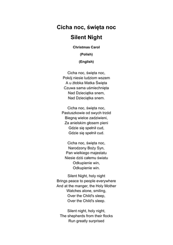 THE CHRISTMAS CAROL "Silent Night" in Polish (with translation)