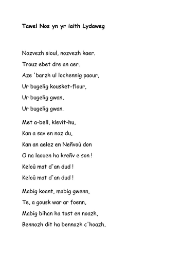 LLYDAWEG: CAROL NADOLIG "Tawel Nos" yn yr iaith Lydaweg