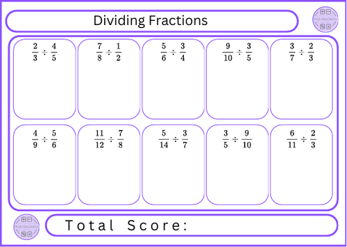 Dividing Fractions - 10 Questions