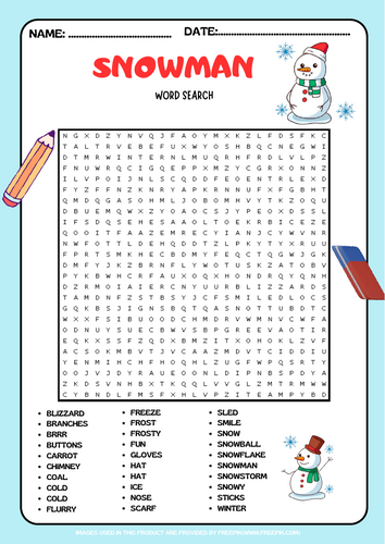 Snowman  Words Word Search Puzzle
