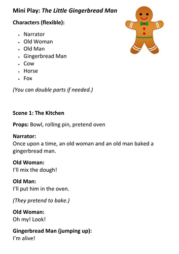 Mini play / role-play script for The Little Gingerbread Man
